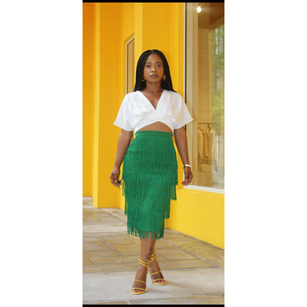 High waisted fringe best sale skirt