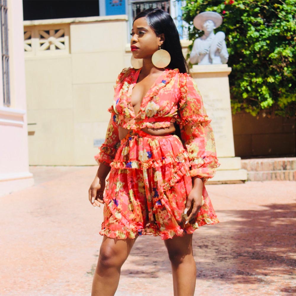 Coral Sunset Floral Dress