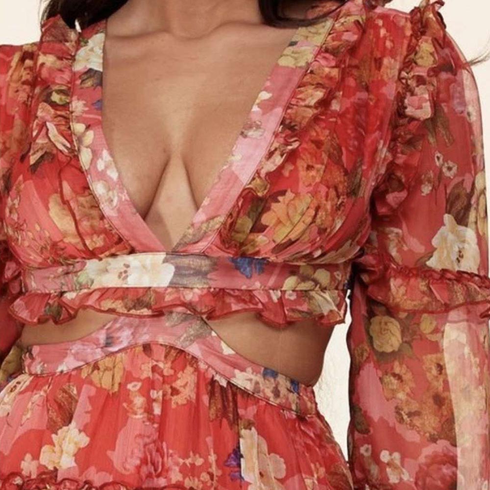 Zimmermann prima floating cut out dress peach cream floral hotsell