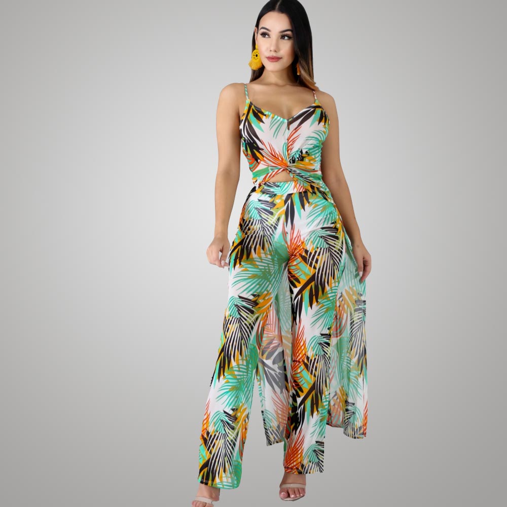 Green Palm Tropical Vibes Palazzo Set