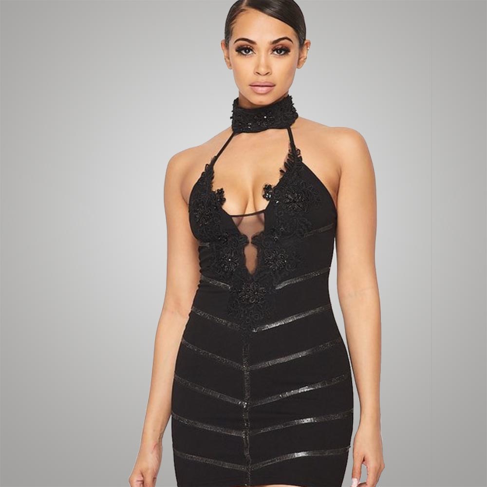 Halter neck bodycon dress with back zipper