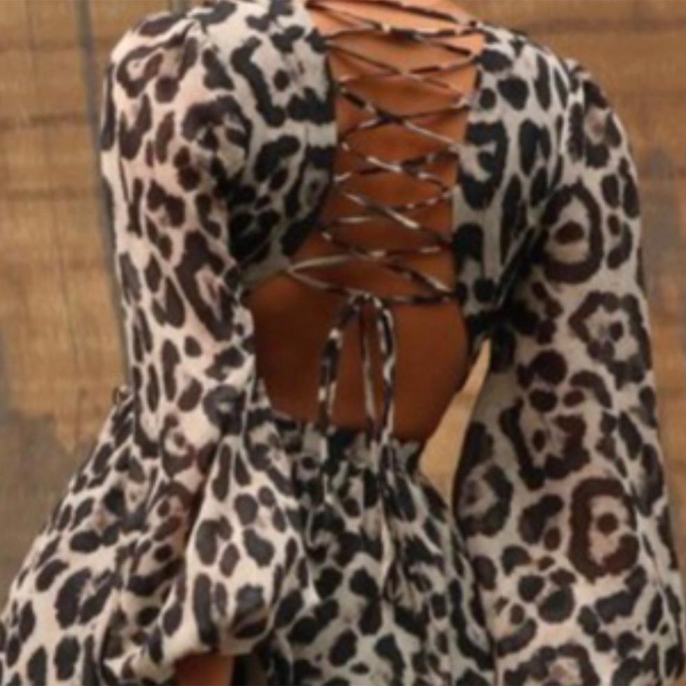 Leopard Woven Puff Sleeves Maxi Dress