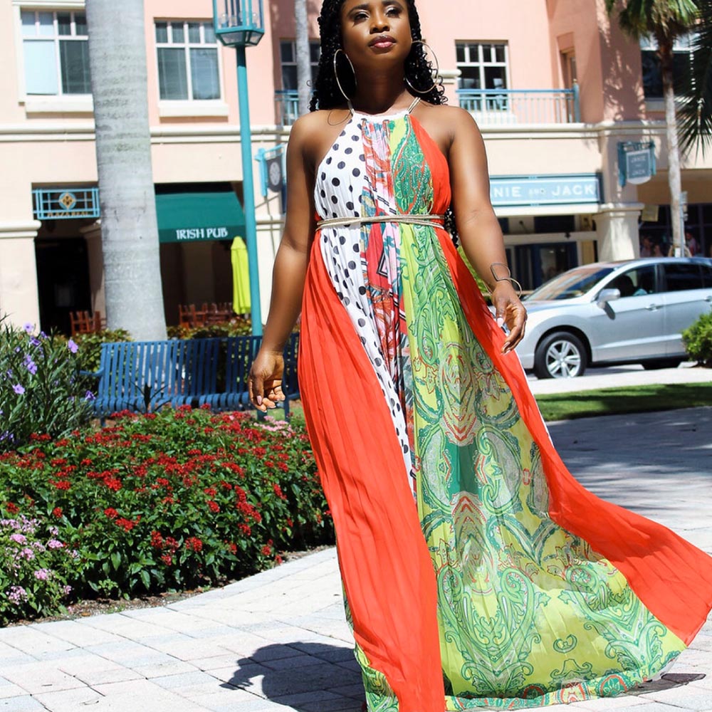 Wild Mix Art Pleated Maxi Dress