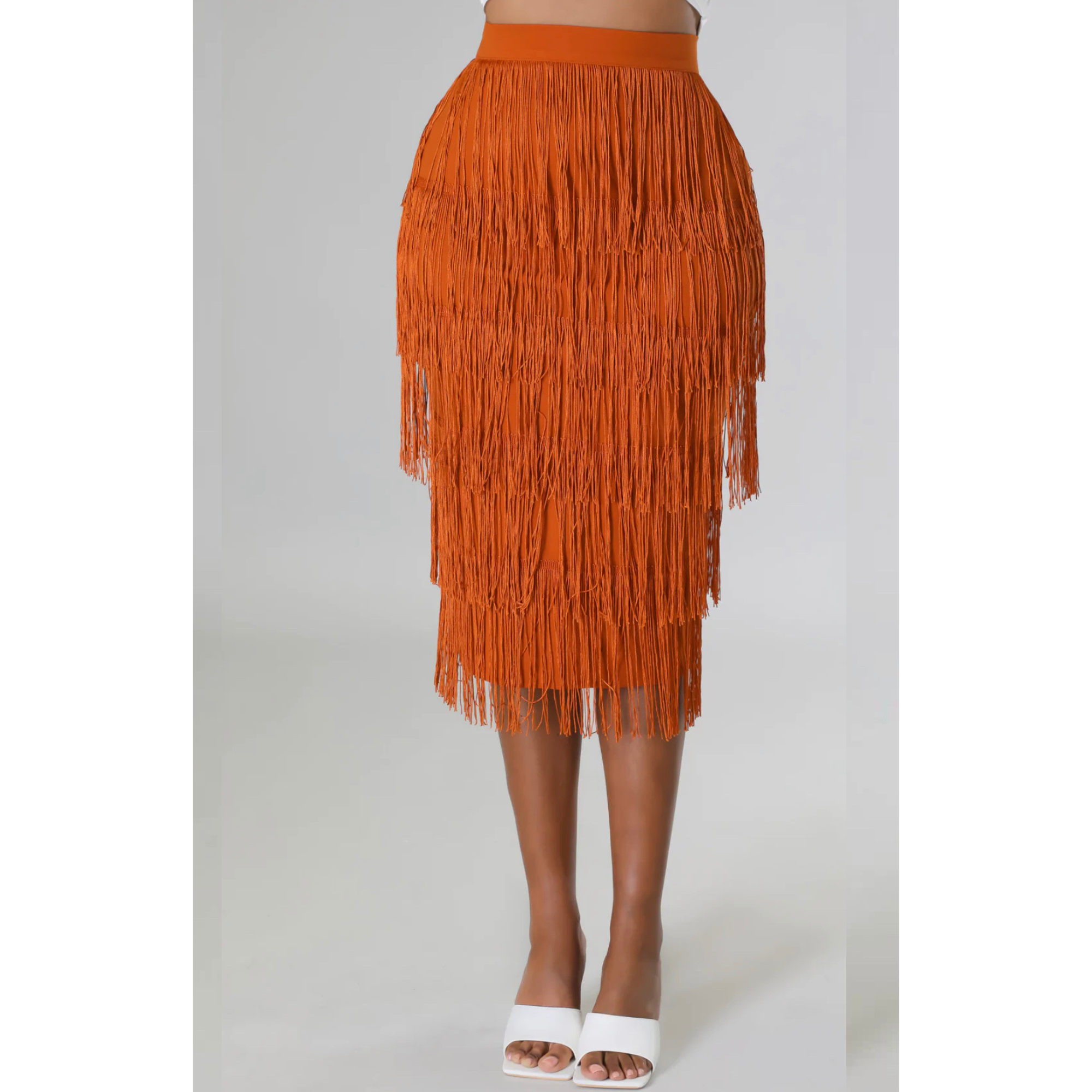 High Waisted Fringe Skirt