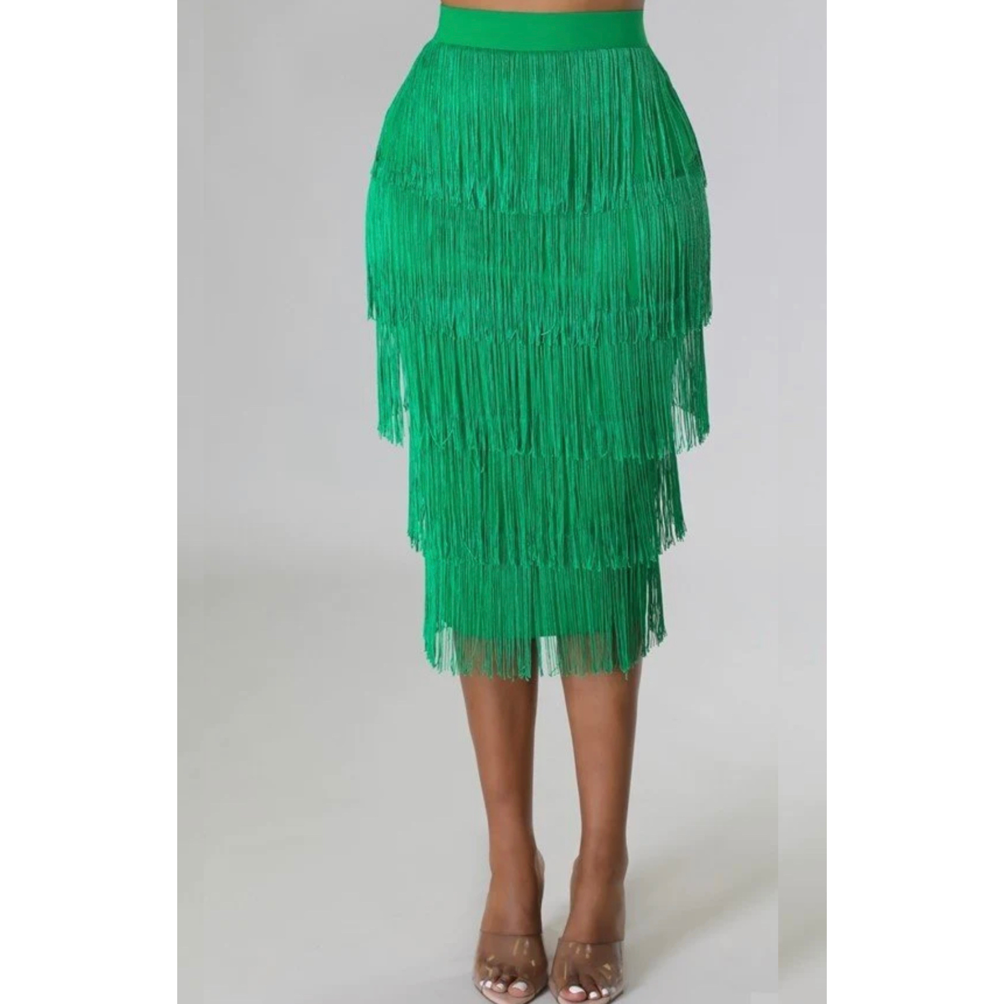 High Waisted Fringe Skirt