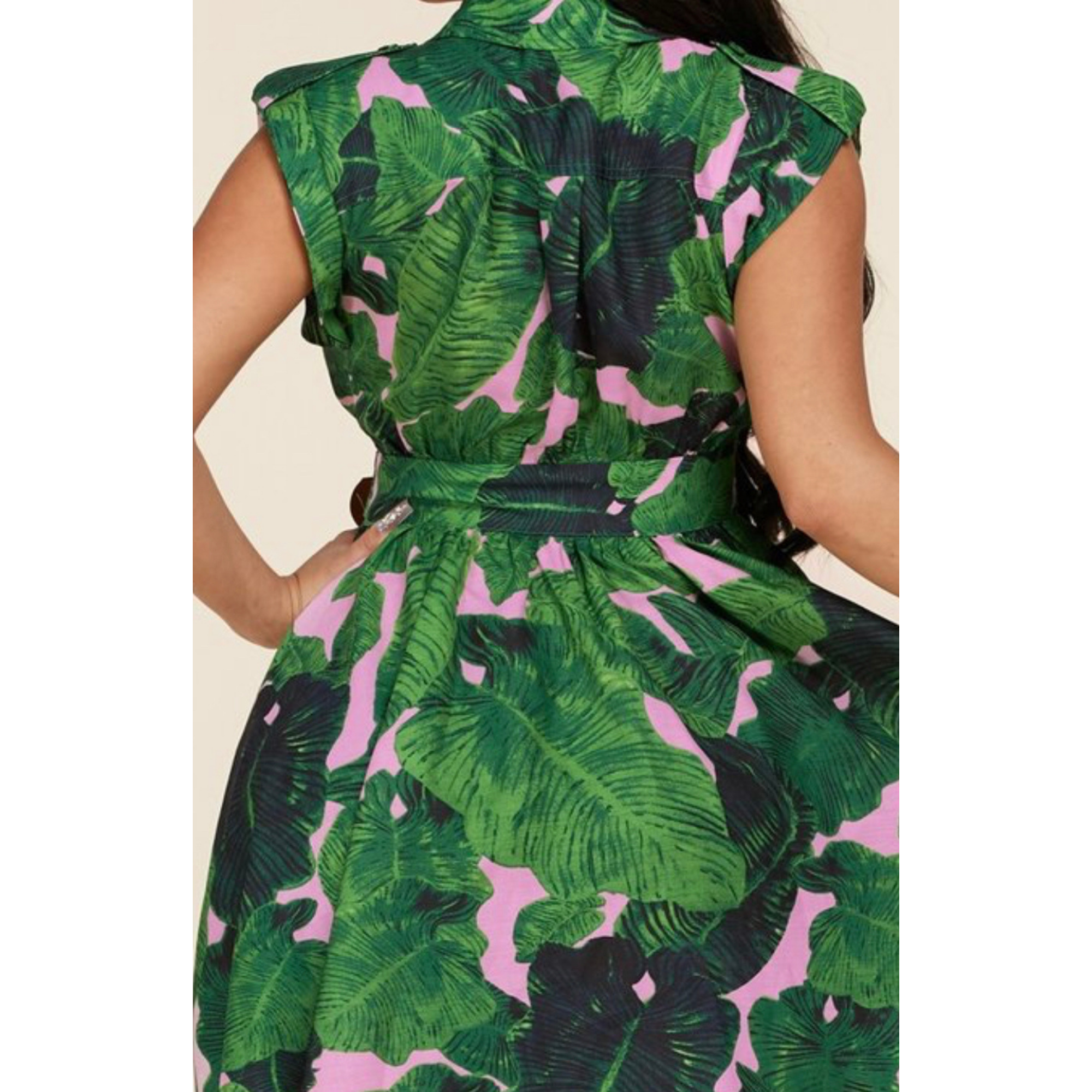 Tropical Sleeveless Green Leaf Dress