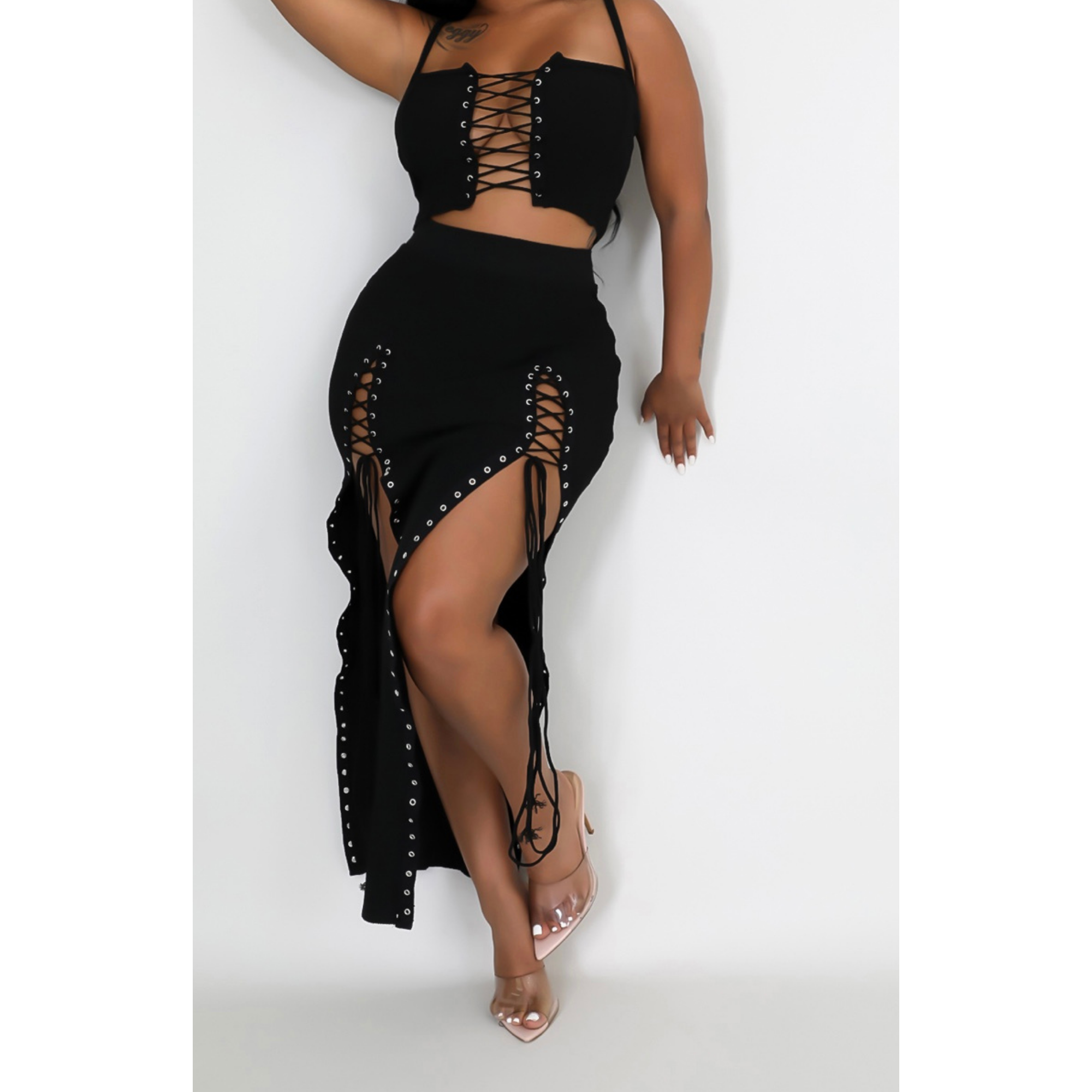 Boss Lace-up Long skirt Set