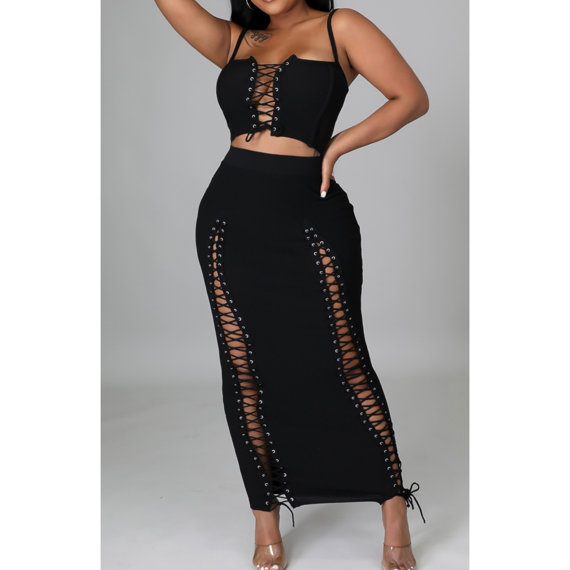 Boss Lace-up Long skirt Set
